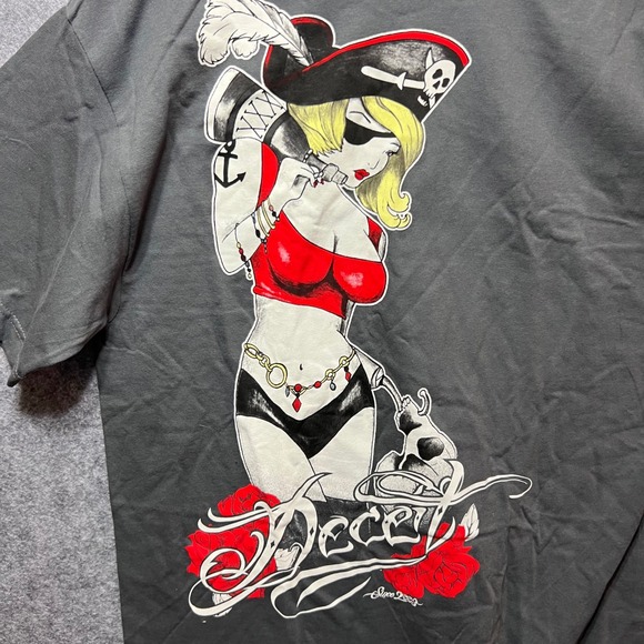 Y2K Pirate Girl Graphic T-Shirt Gray "Deceit" XL Tattoo Streetwear Alt Vibes - Picture 5 of 6